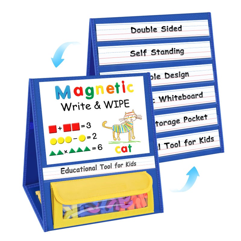 EAMAY Magnetic Desktop Tabletop Stands Pocket Chart Foldable Samll Dry Erase Board Classroom Tool for Kids Education (12W*15L, Magnetic) - Image 1